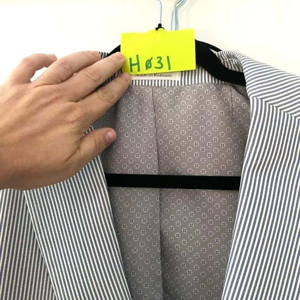 Lauren Ralph Lauren Blue‎ White Striped Seersucker Blazer Sport Coat 48L Coastal